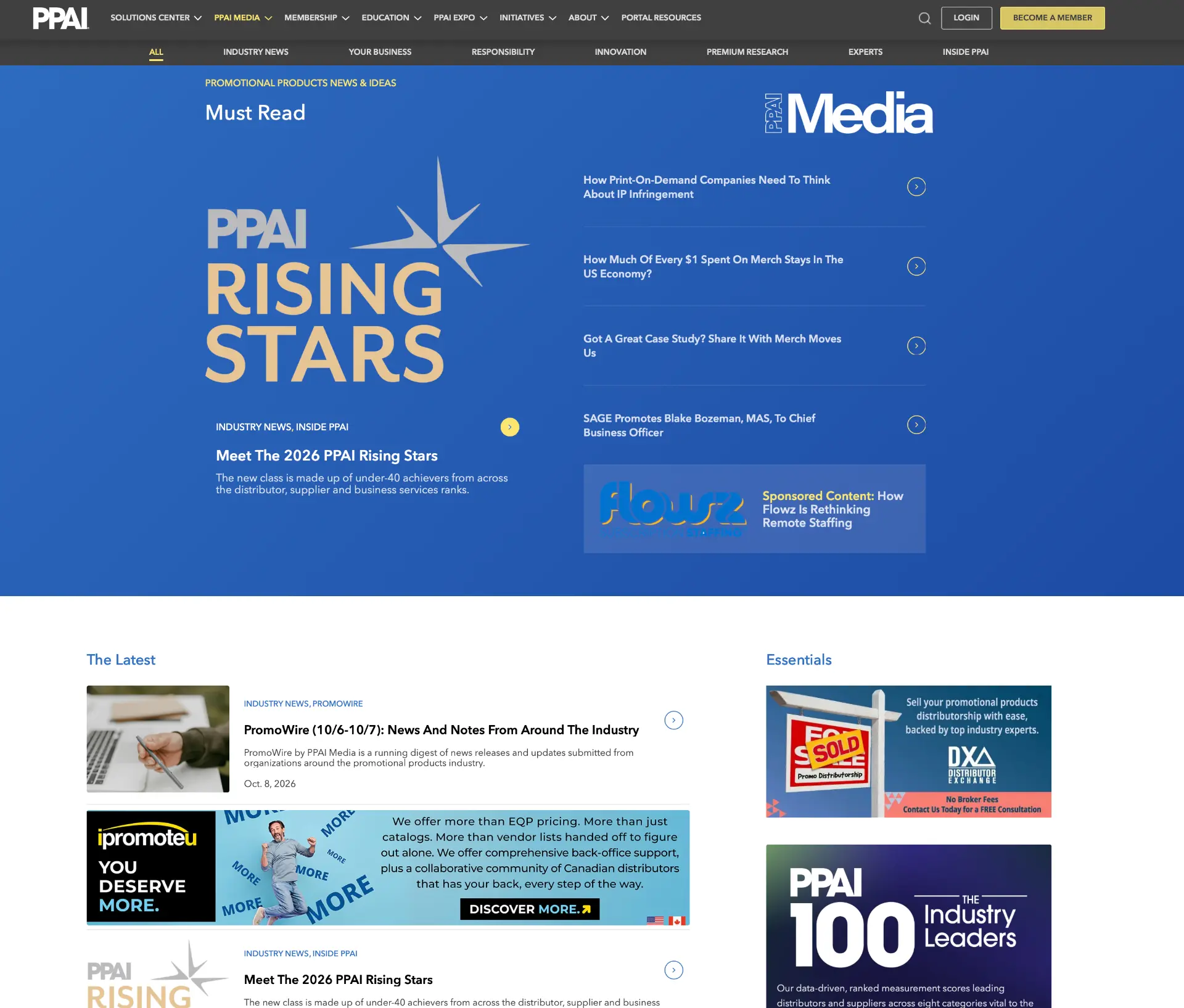 Redesigned PPAI Media hub homepage with Must Read hero, trending headlines and article feed