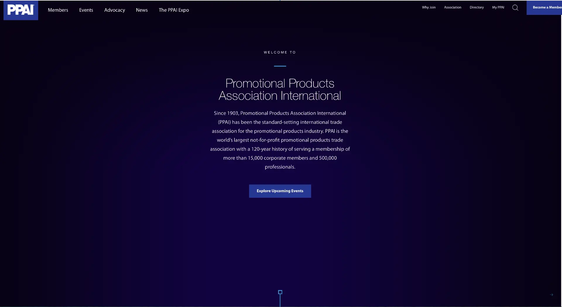 Original PPAI homepage with dark welcome screen