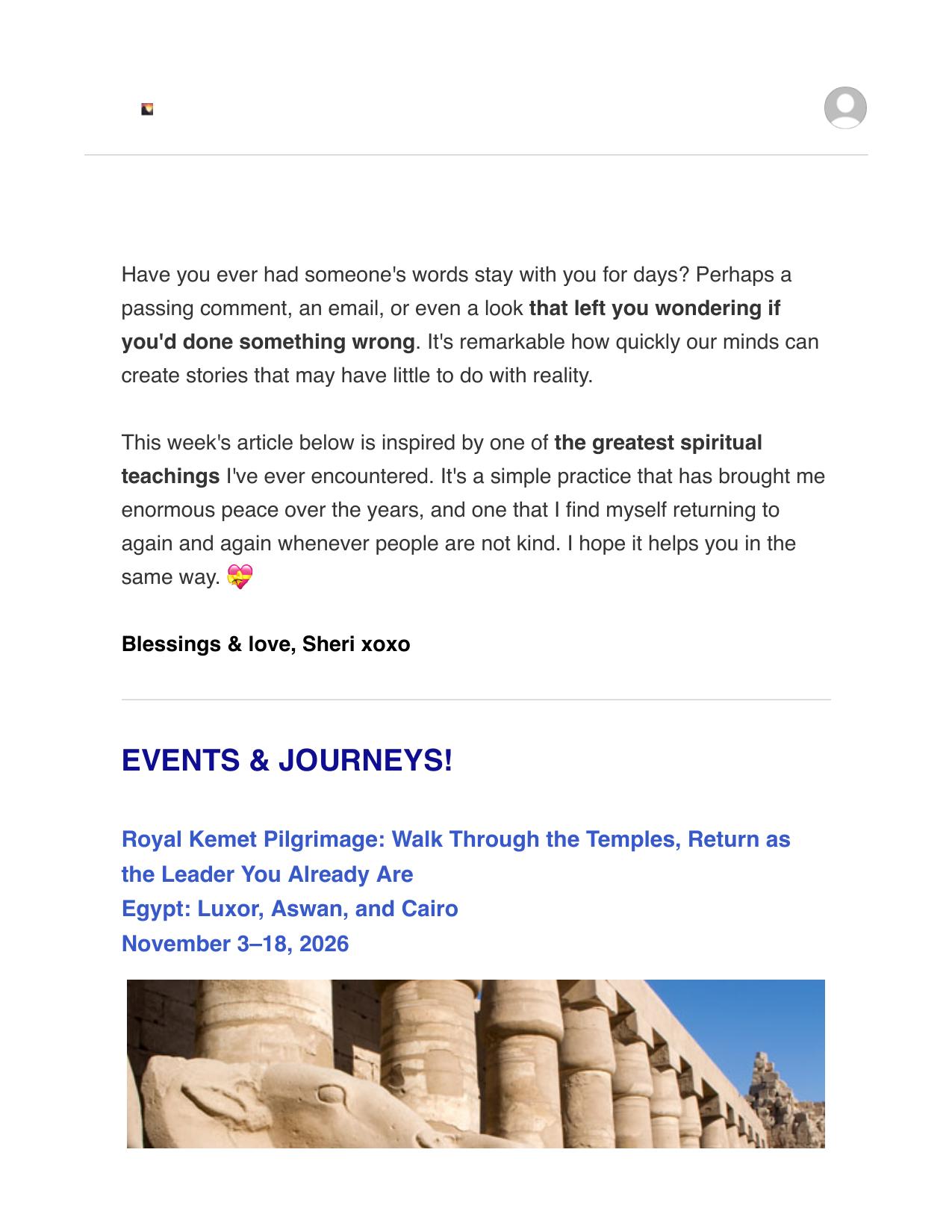 First page of the Mexico for Día de los Muertos & An Egyptian Pilgrimage email for Journeys of the Spirit